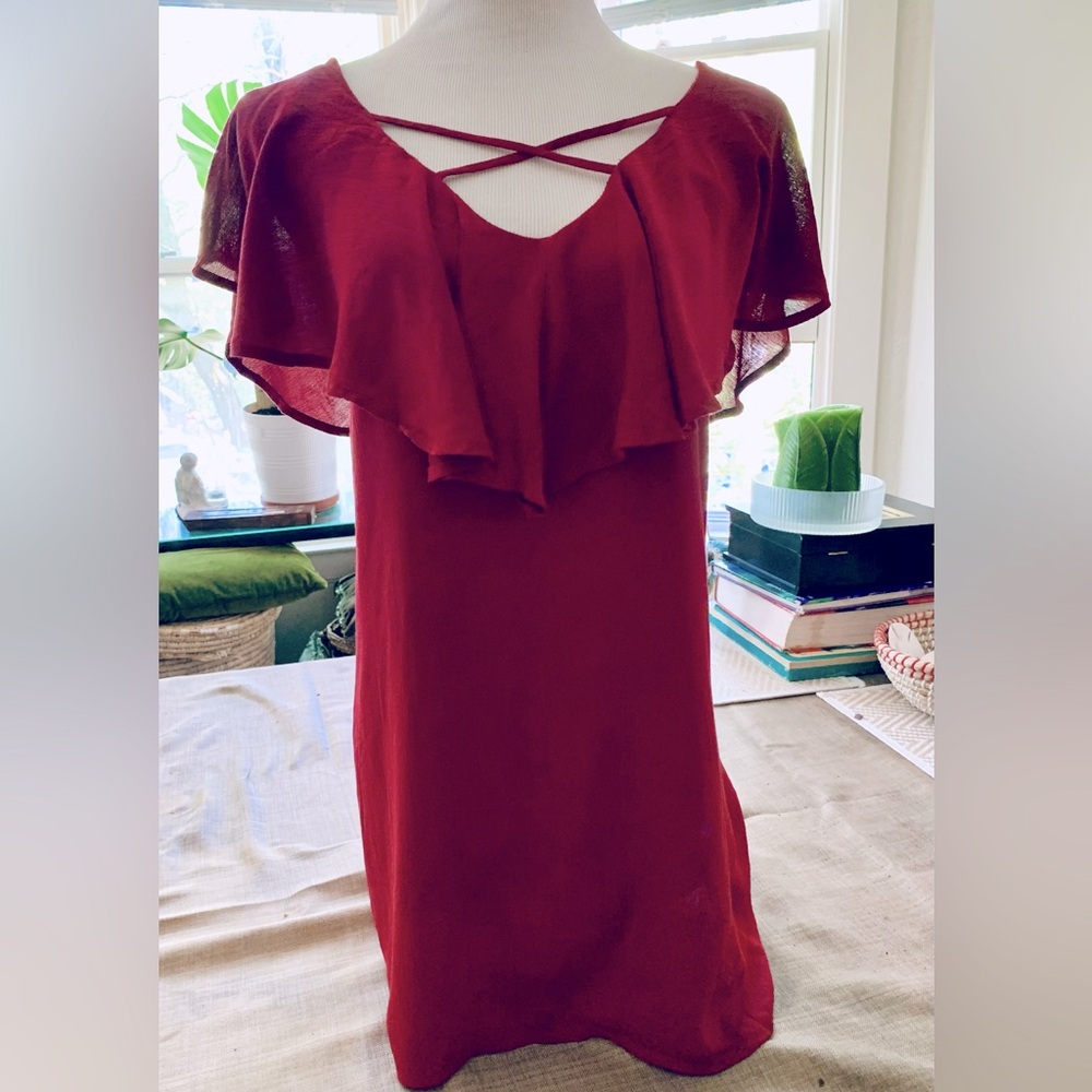 Torrid Elegant Cranberry Rayon Ruffled V neck Blouse sz 3